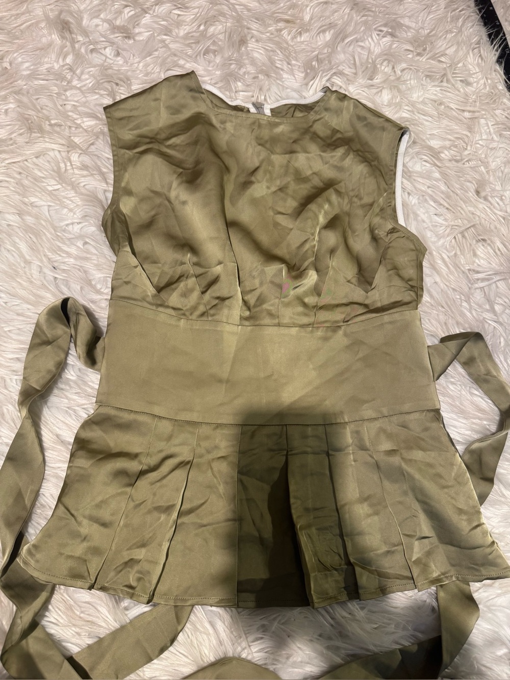 Commense Sleeveless Olive Peplum Top tied back S zz3-31 - Picture 2 of 5